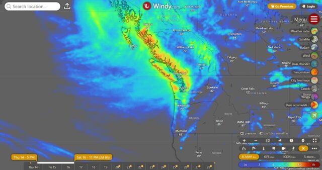 實時跟踪地圖，而大雨在太平洋西北盛行