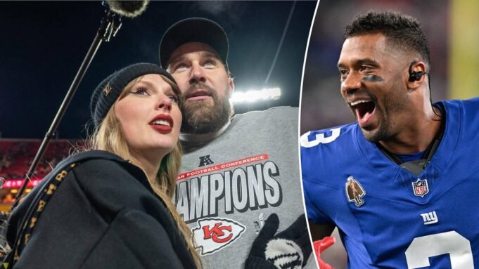 羅素·威爾遜（Russell Wilson）與特拉維斯·凱利西（Travis Kelissy）和泰勒·斯威夫特（Taylor Swift）互動，訂婚新聞