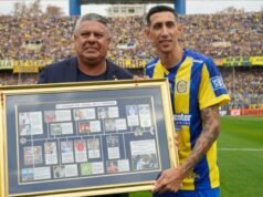 查看塔皮亞 (Tapia) 對羅薩里奧中心 (Rosario Central) 成立 136 週年的親切問候