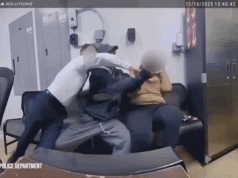 在一段瘋狂的視頻中,一名涉嫌商店扒手的槍在瞄準一名警察時卡殼了