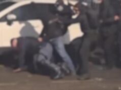 阿斯卡塔蘇納遊行,一名留在地上的軍官拳打腳踢:對手的暴力