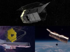 美国宇航局的罗马太空望远镜将以 JWST 和哈勃望远镜无法做到的方式揭示宇宙 Three images showing three different telescopes.