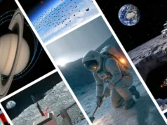 向土星发射 10,000 颗微型“飞卫星”? NASA 资助 18 个未来太空飞行创意 A collage of artist concepts highlighting the novel approaches proposed by the 2026 NIAC awardees.