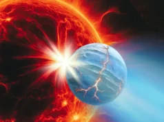 天文学家发现一颗热水系外行星注定会被其恒星吞噬 An illustration shows an ocean world being devoured by its star