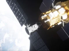 拯救美国宇航局雨燕太空望远镜的私人任务失败 illustration of two satellites meeting up in orbit, with earth in the background
