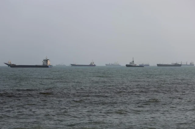 US fired on Panama-flagged ship that tried to break blockade of Iranian ports: report Ships anchored in the Strait of Hormuz off the coast of Bandar Abbas, Iran.