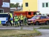瑞典一所学校遇袭:法格斯塔一死二重伤 Police officers and rescue services work at the scene where an attacker with a sword wounded several people at a high school in Fagersta, central Sweden. Pic/AFP
